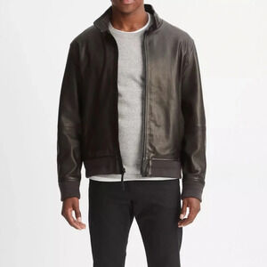 Vince Leather Harrington Bomber Jacket Black Size S